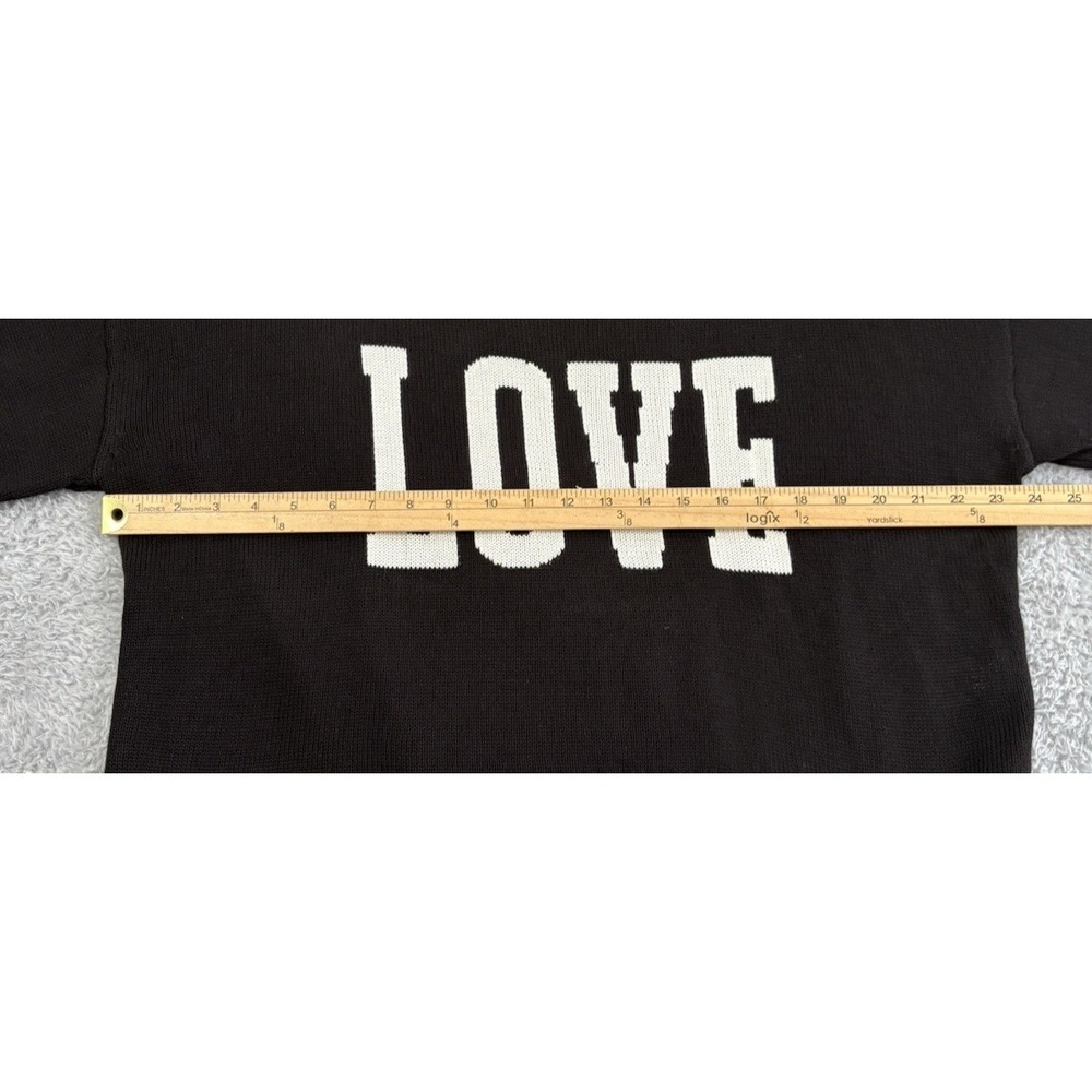 Z Supply Womens L LOVE Sweater Black Graphic Cotton Knit Cropped Oversized Pull - Picture 6 of 9